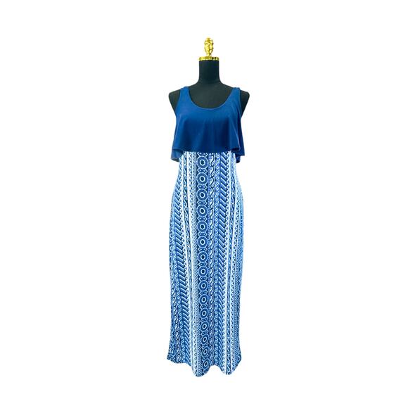 'I'm in Love with Derek' Blue Geometric Maxi Dress - Size L - Picture 2 of 8